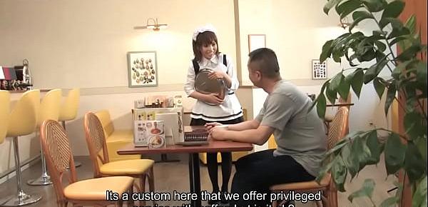  Asian waitress orally pleasing the small dick dude well
